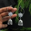 Rivoli Stone Silver Plated Hoop Jhumka Earrings for WomenGirls